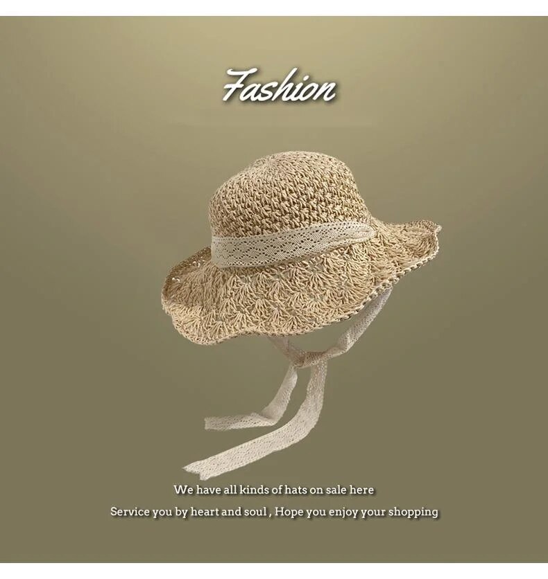 Lafite da donna, cappello da pescatore estivo con protezione solare flat top, foto da spiaggia, cappello in paglia intrecciata_voghion.com