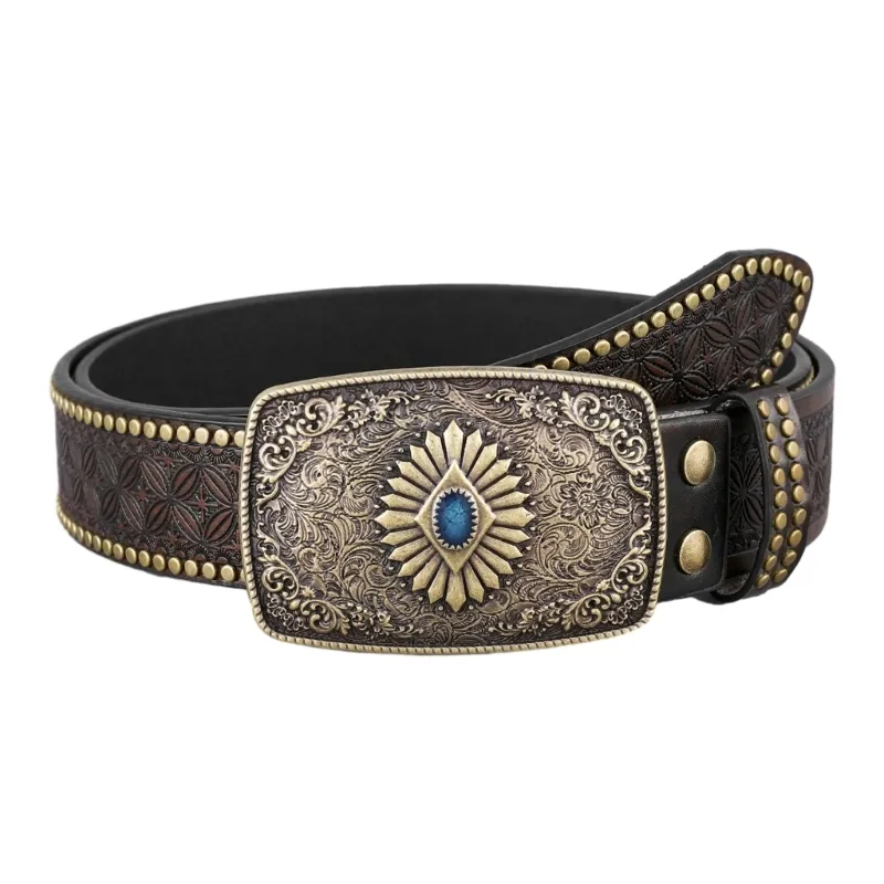 Gürtel Westerngürtel für Damen und Herren, Cowboy- und Cowgirl-Stil, geschnitztes Leder, Country-Metallschnallen, verstellbarer Bund_voghion.com