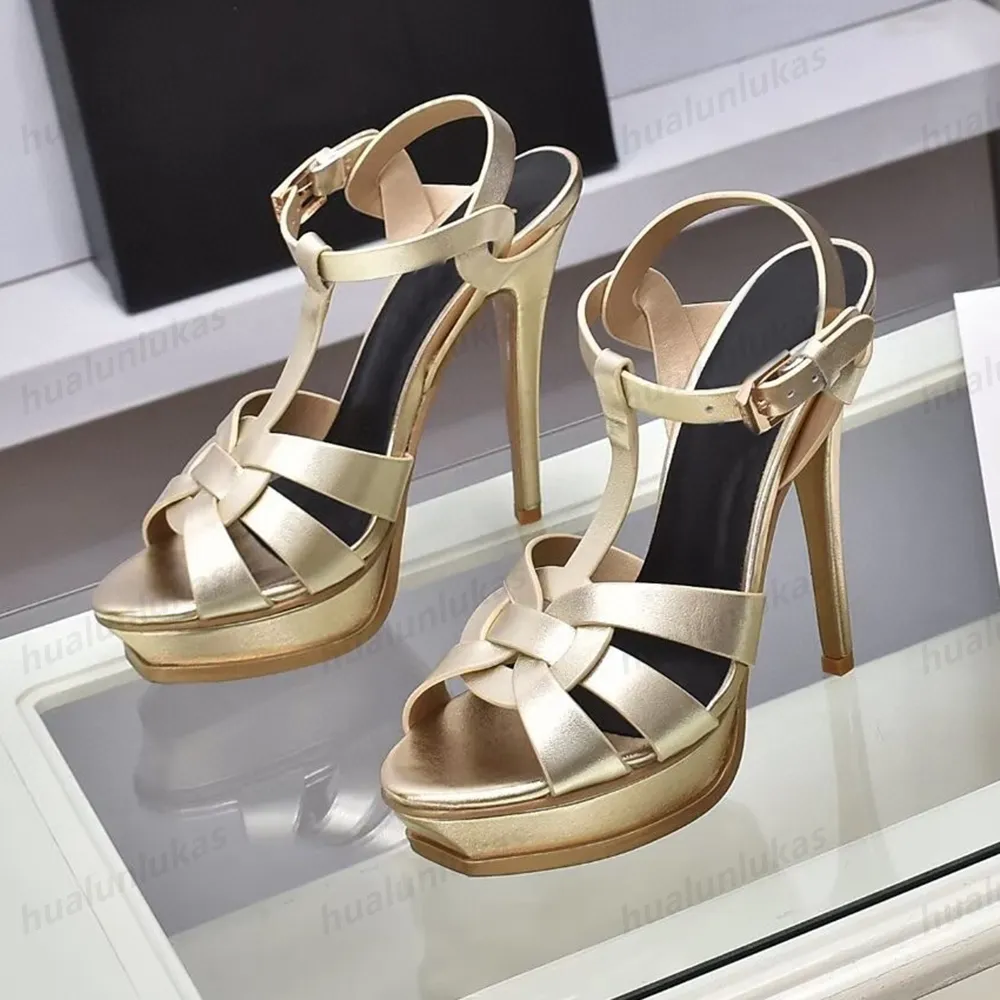 Sandales à talons aiguilles à plateforme en cuir véritable tissé pour femmes, sandales de créateurs à boucle conique, bride en T, bout ouvert, 14 cm_voghion.com