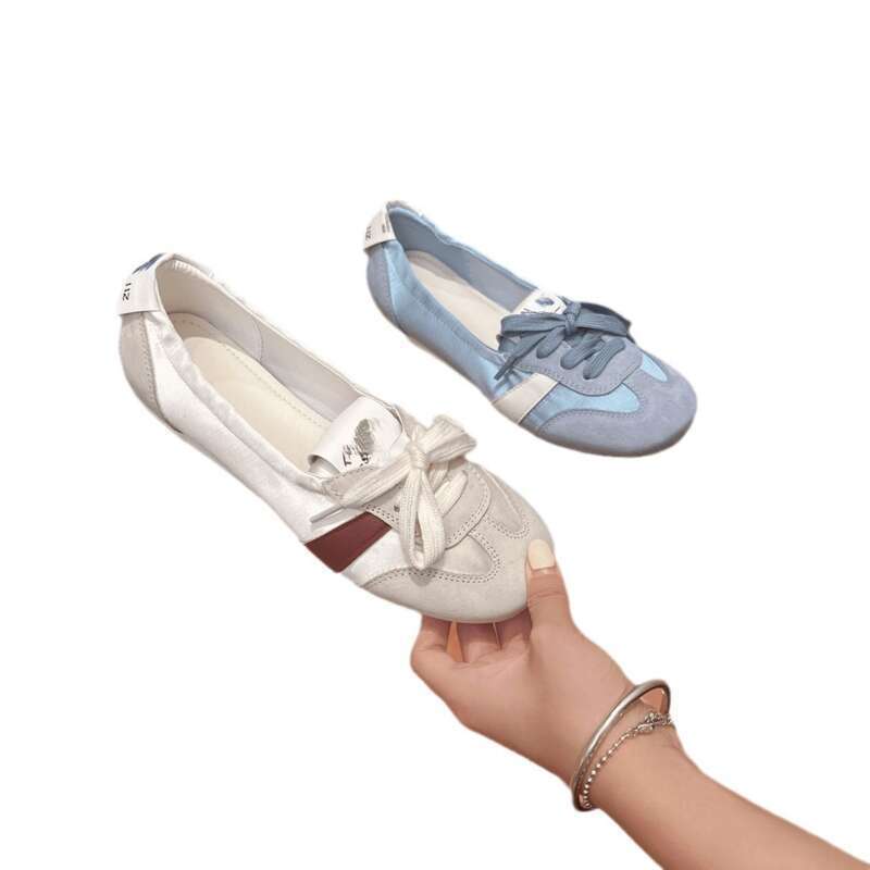 Flache Trainingsschuhe im Ballettstil aus Rindsleder, einzelne Zehenpartie, Schnürung_voghion.com