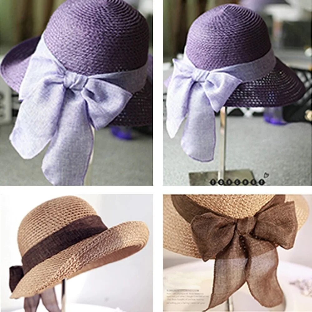 Pălărie de soare pliabilă cu panglică, model vară, pentru femei, pliabilă, cu protecție UV, paie, moda nou-născutului_voghion.com