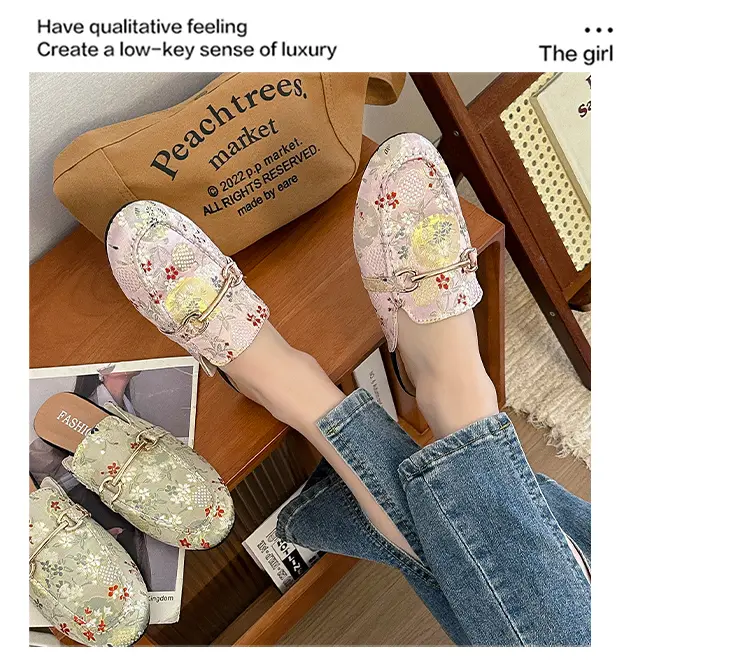 Embroidered Floral Flat Sandals For Women Versatile Half Slippers_voghion.com
