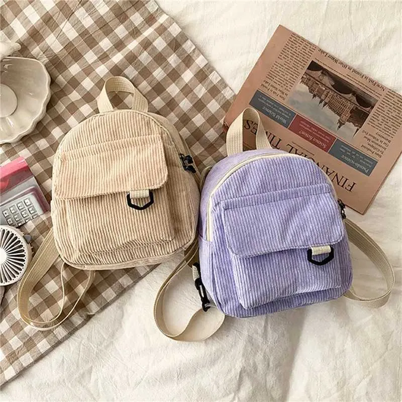 Zaino in velluto a coste da donna borsa a spalla alla moda_voghion.com
