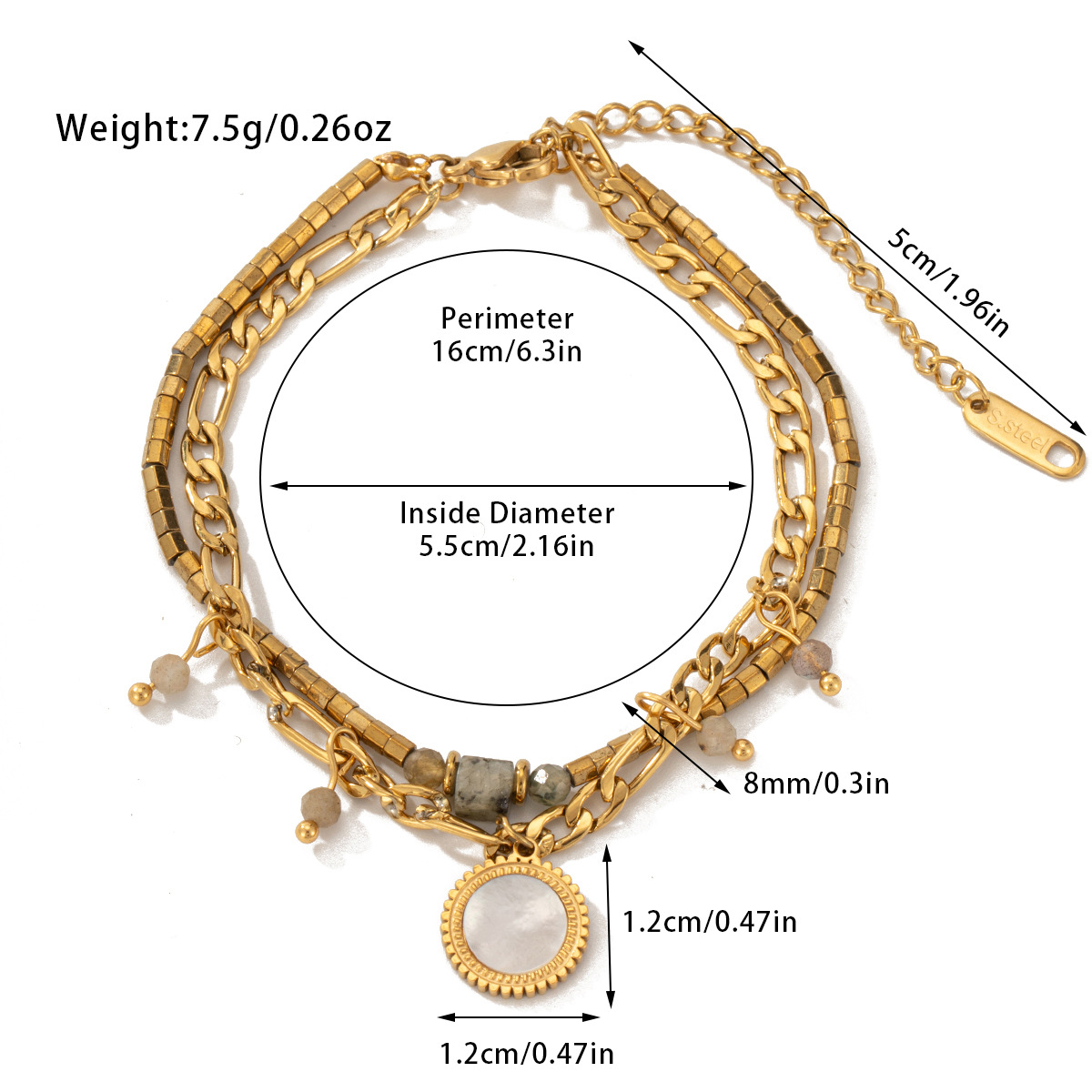 Damenschmuck, doppellagiges Boho-Perlenarmband mit Natursteinen, U-förmige Kette aus Edelstahl für Mode und Büro_voghion.com