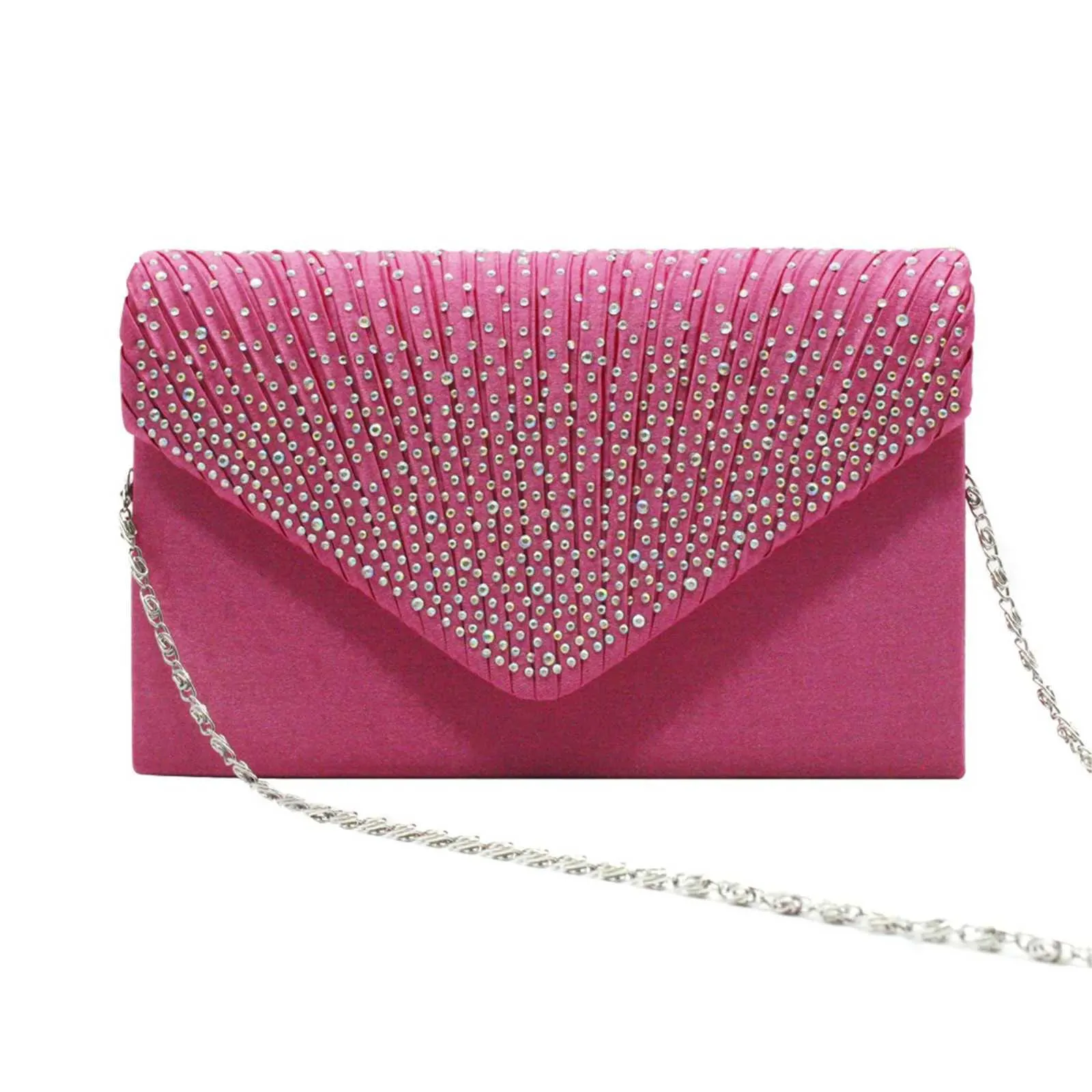 Modische und elegante Clutch für Damen aus Satin mit rhinestone-verzierter Schulterpartie, dünne Kette, passend zu Party- und Bankettkleidern, Abendtasche_voghion.com