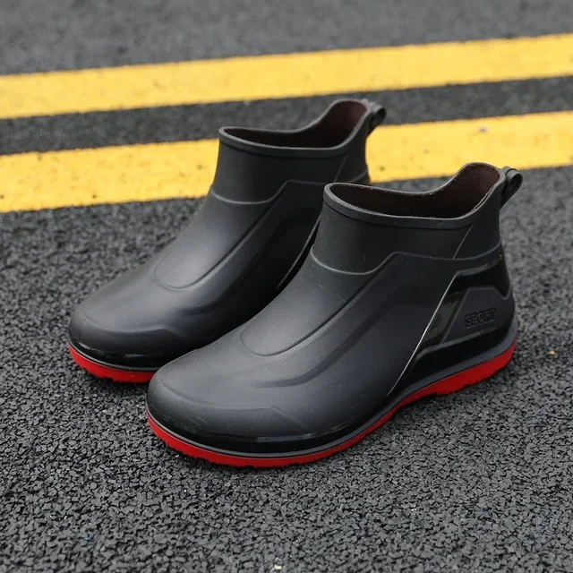 Fashionable Men's New Short Anti-slip Mid Barrel Rain Boots Cropped Fleece-ed Kitchen Work Outdoor Shoes_voghion.com