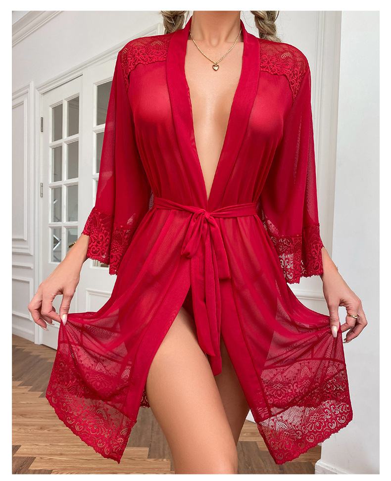 Women's Sheer Mesh Robe Lace Temptation Nightgown For Women_voghion.com