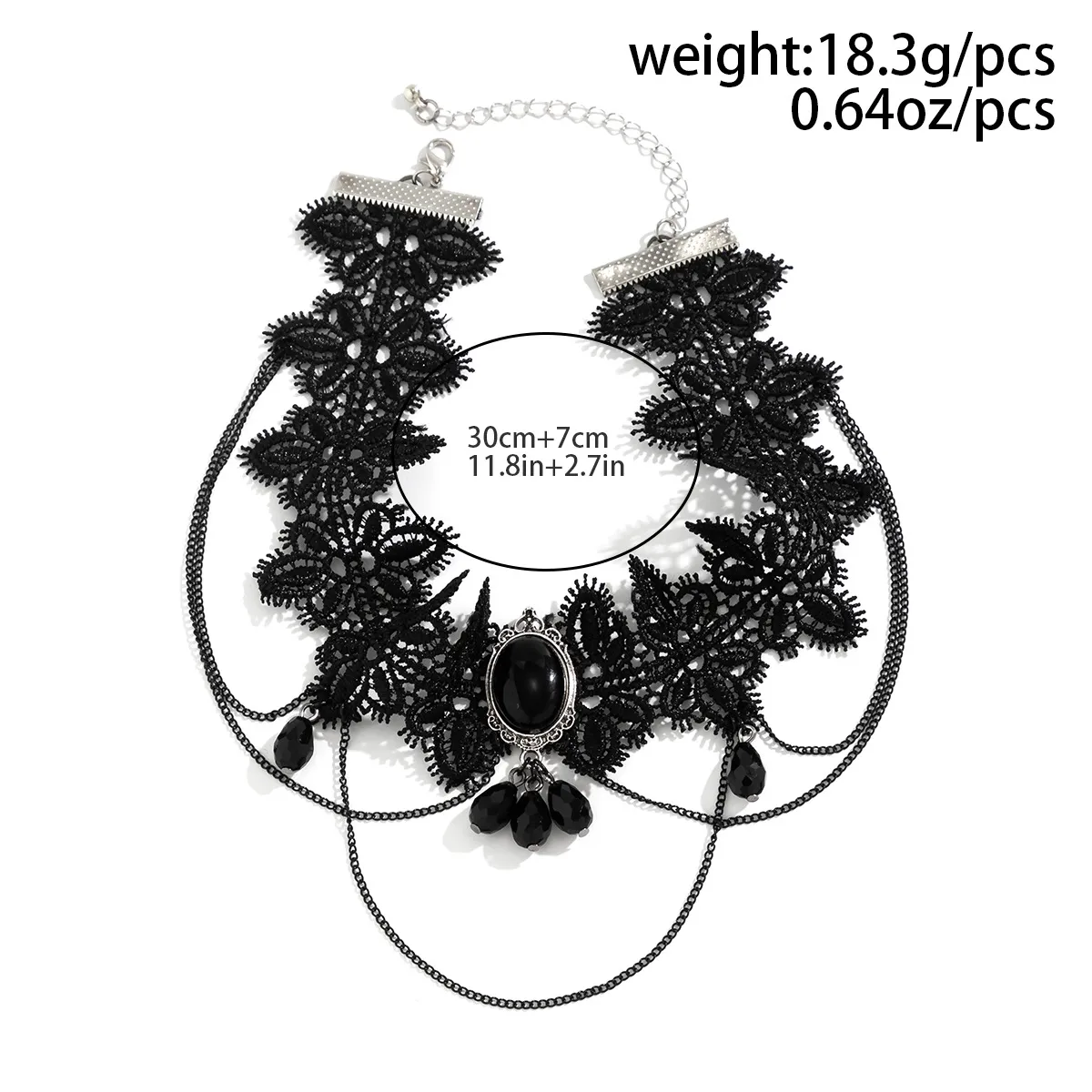 Ketten dunkler Stil Gothic Rose Blumenspitze Choker Halskette für Frauen Schwarz Acryl Tropfen Anhänger Quaste Kragen Lolita_voghion.com