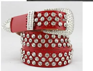 Rhinestone bälte för kvinnor i läder med kristaller midjebälte_voghion.com