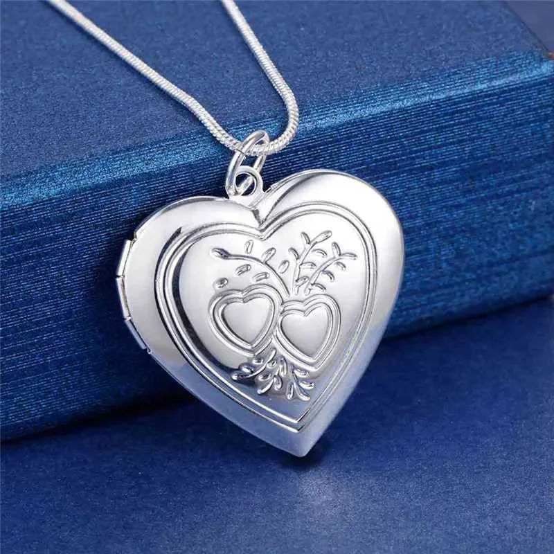 Pendant Necklace Locket Necklace Silver Color Photo Frame Chain_voghion.com