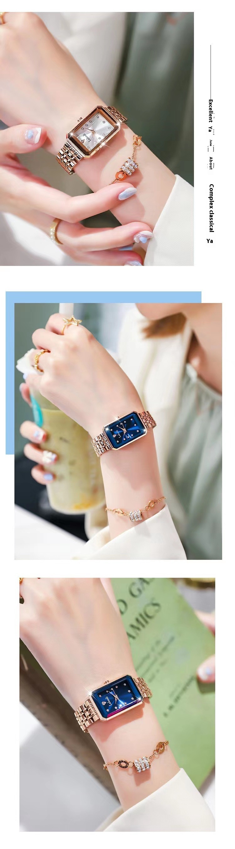 Il nuovo orologio estivo da donna con cinturino in acciaio versatile quadrato piccolo stile Instagram di Labaoli_voghion.com