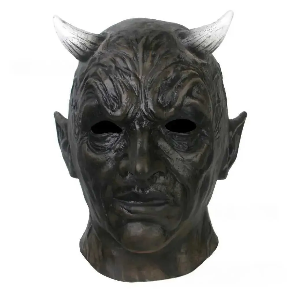 Costume de jeu de rôle noir pour adulte, masque en latex neutre Lucifer, équipement de tête de monstre, accessoires de diable, fête d'Halloween_voghion.com