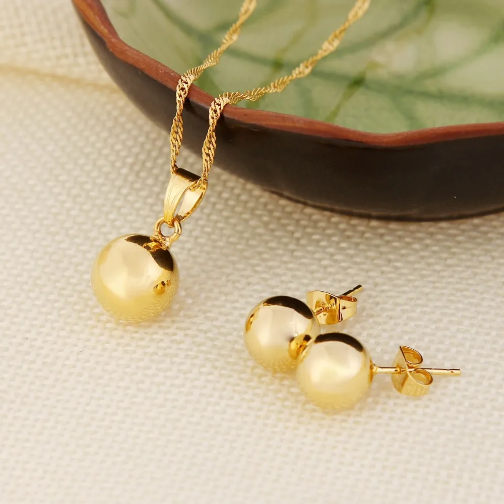Sky Talent Bao Pendant Necklace Ball Earrings SET Fine Gold GF Women Party Jewelry Best Gifts Joias Ouro Mujer_voghion.com