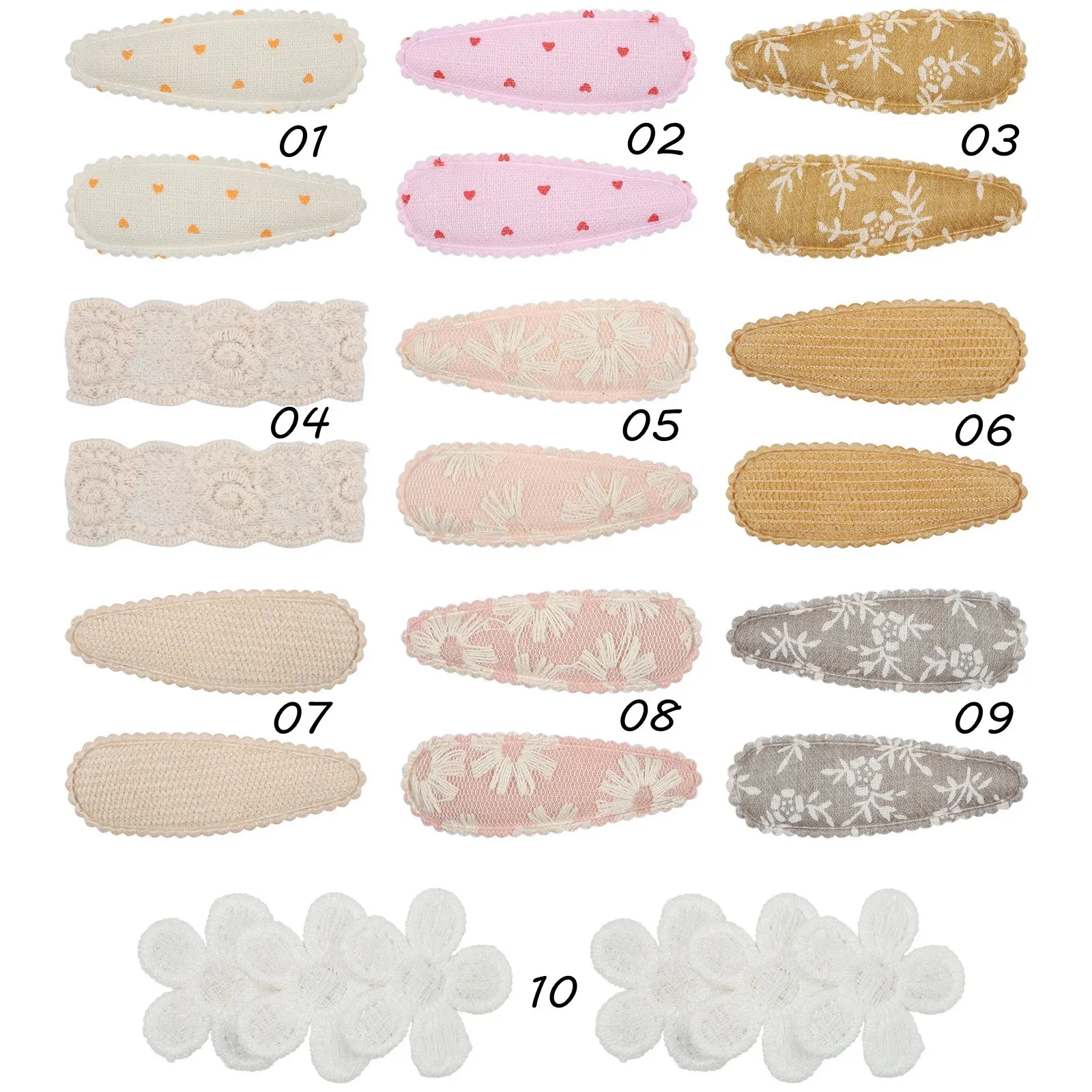 120pclot Lace Embroidery Basic Snap Baby Hair Drop Clip Cotton Flower Printed Clamp Pins Hairpins BB Barrettes Girls_voghion.com