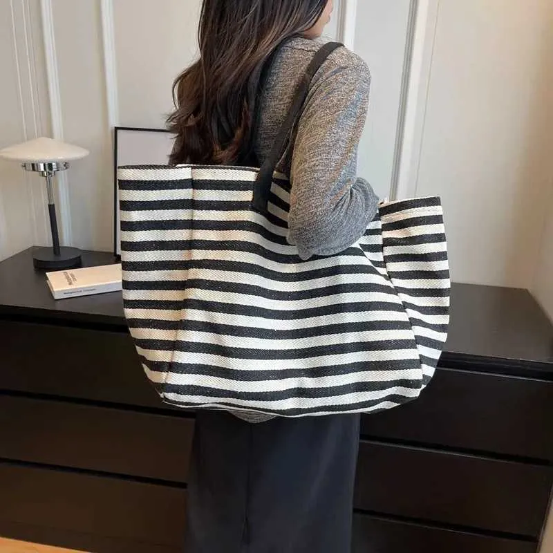 Sacs à main en toile à rayures simples et tendance pour filles, sacs à provisions de haute qualité Y241109_voghion.com