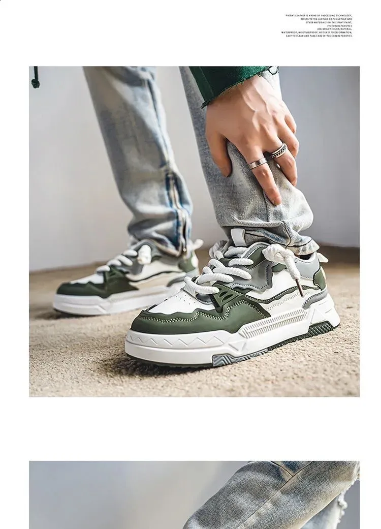 Trend chleb tkany koronkowy patchwork street hip-hop krótkie grube męskie buty sportowe 241007_voghion.com