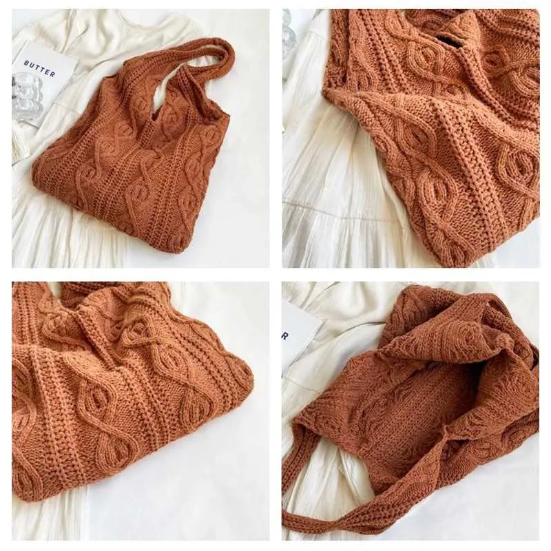 Vintage Strick Schultertasche Für Damen, Große Handtasche Casual_voghion.com