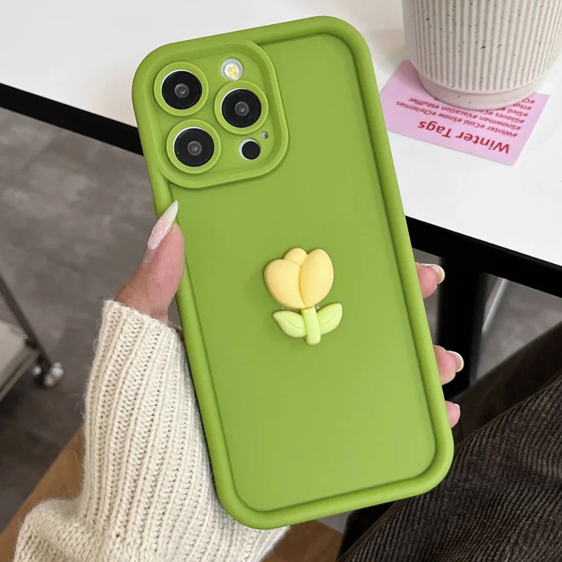 Carcasă telefonică din silicon TPU cu flori de lalele pentru iPhone 11, 12, 13 Pro Max, X, XS, XR, 14/15" (negru)_voghion.com
