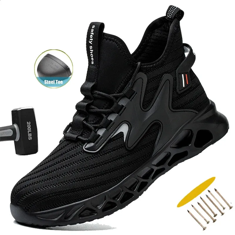 Breathable mens steel toe safety perforated work sports shoes shock-absorbing protective boots 240918_voghion.com