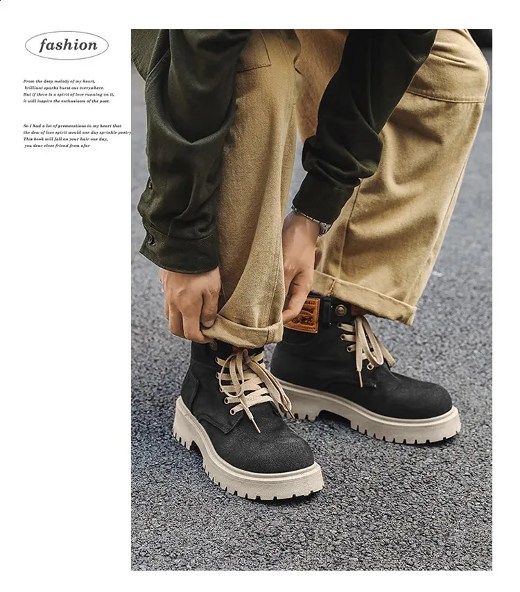 Botas de cowboy masculinas de alta qualidade, estilo britânico, com cadarço, bico redondo, cano curto, para uso casual ao ar livre (código 240930)._voghion.com