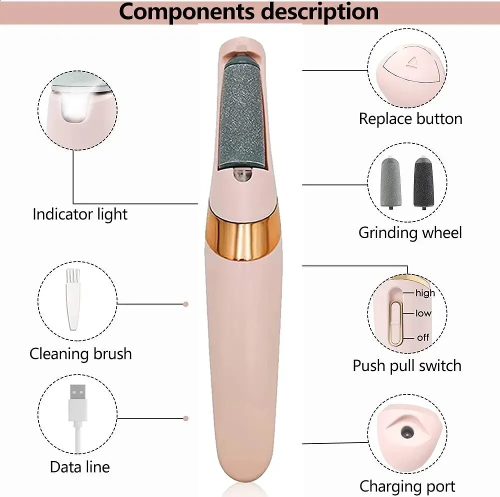 Pink Electric Foot Grinder - Hard Skin Removal, Rechargeable_voghion.com