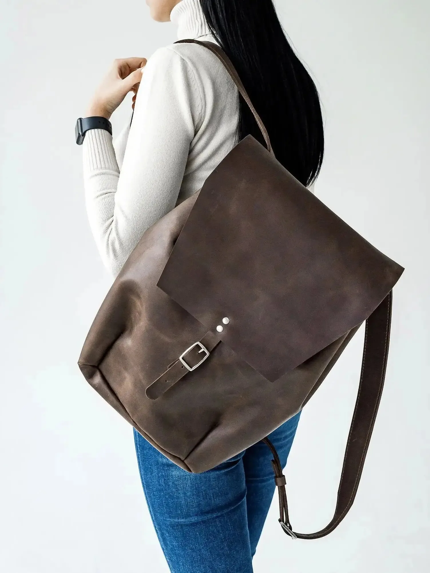 Vollnarbenleder Laptop Rucksack Für Damen Wandelbar_voghion.com