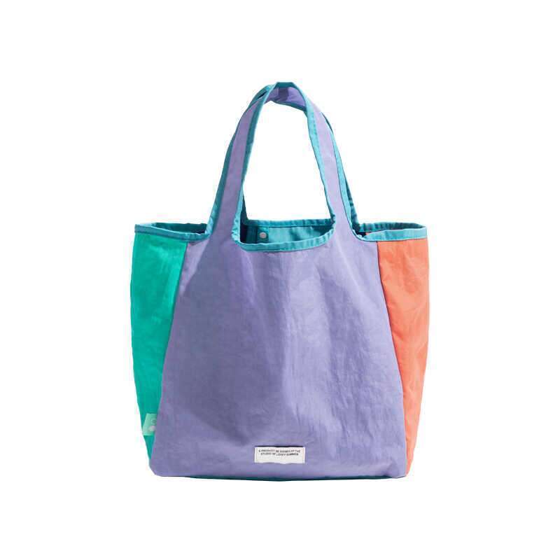 Canvas Handbag New Colorblocking Tote Folding Shoulder Bag_voghion.com