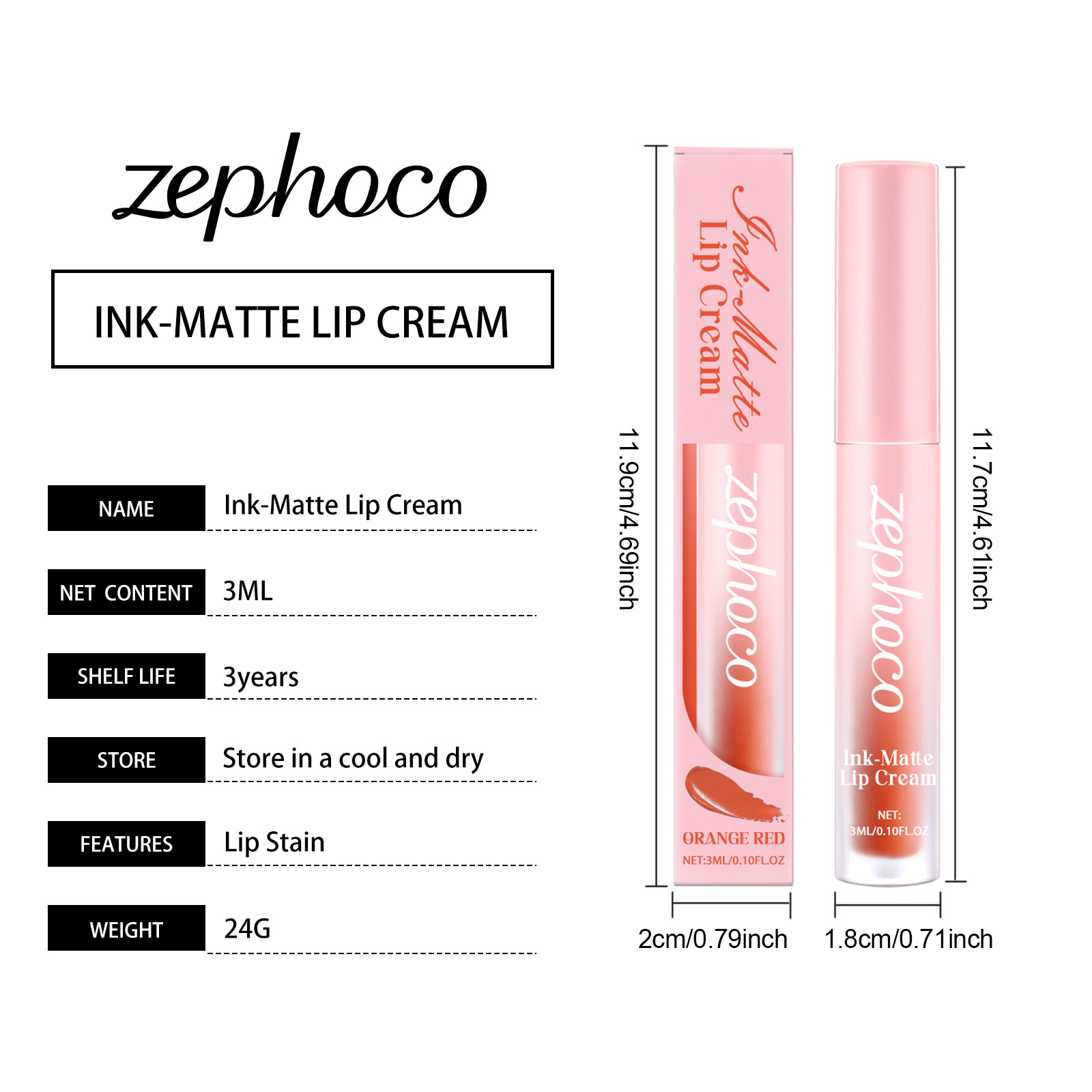 Zephoco Orange Matte Lip Glaze Long Lasting Hydrating Lipstick_voghion.com