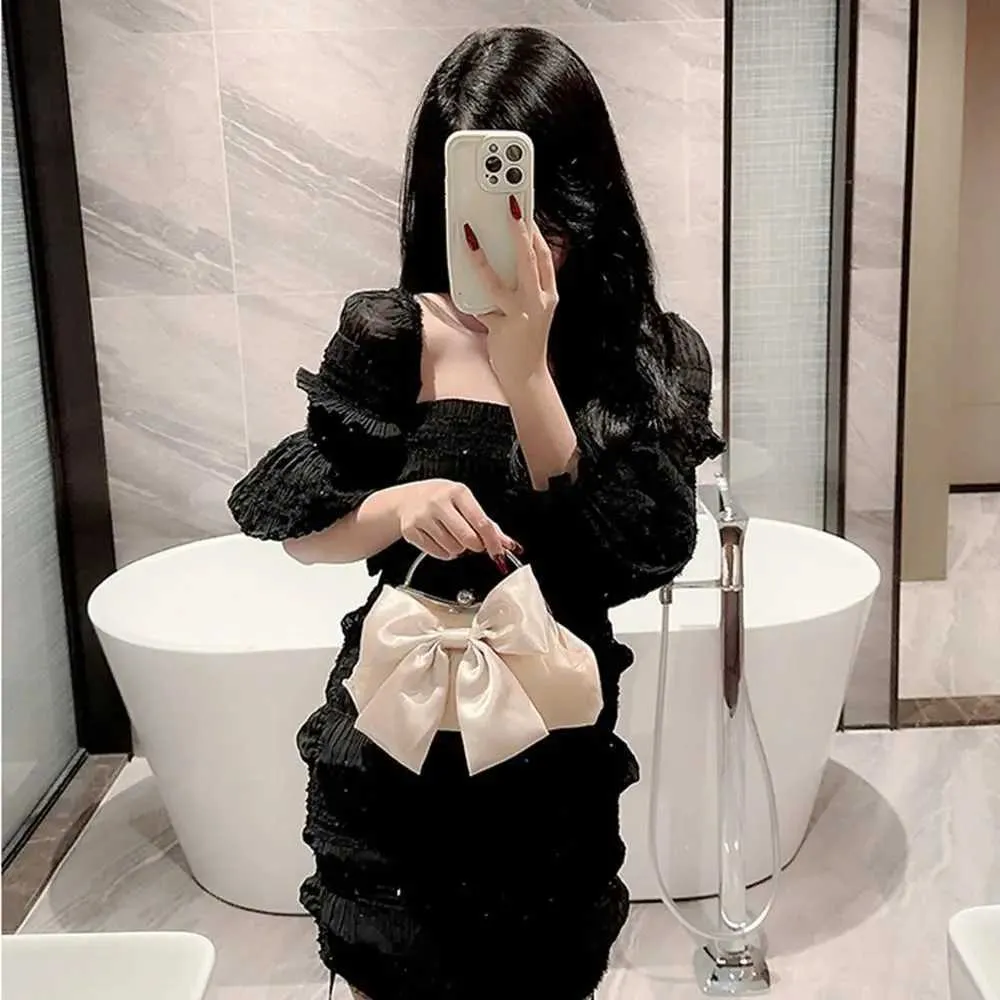 Gyllene siden rosett kväll elegant och trendig bankett clutch kedja axelväska plånbok för kvinnor festväska_voghion.com