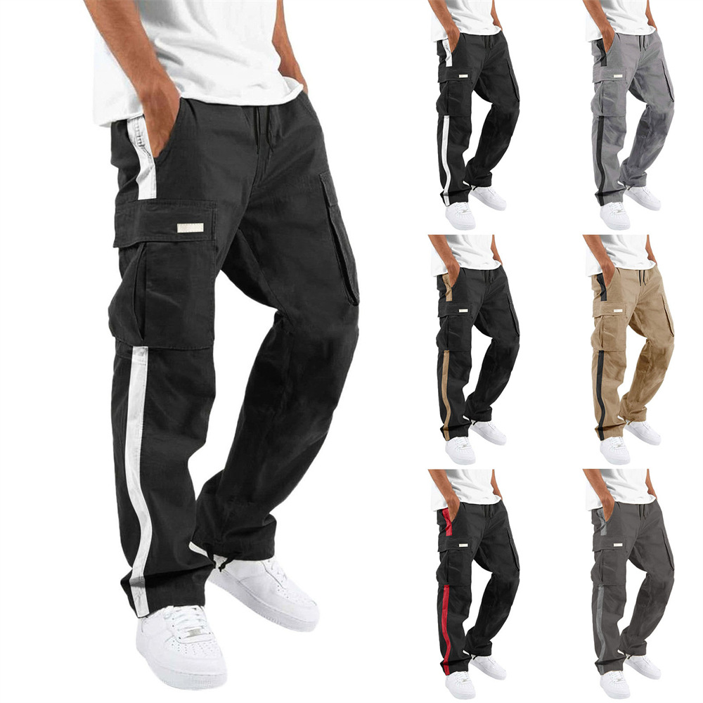 Men's Clothing Drawstring Pocket Color Patchwork Pants_voghion.com