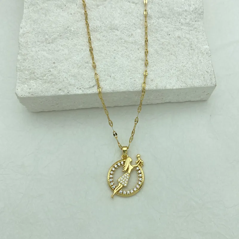 Collana con ciondolo mamma e bimbo in zircone placcata oro_voghion.com