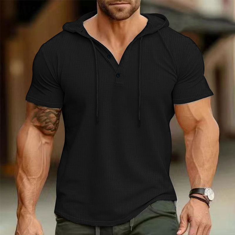 2024 New Summer Short Sleeved T-shirt Men's Hooded Top American Henry Shirt_voghion.com