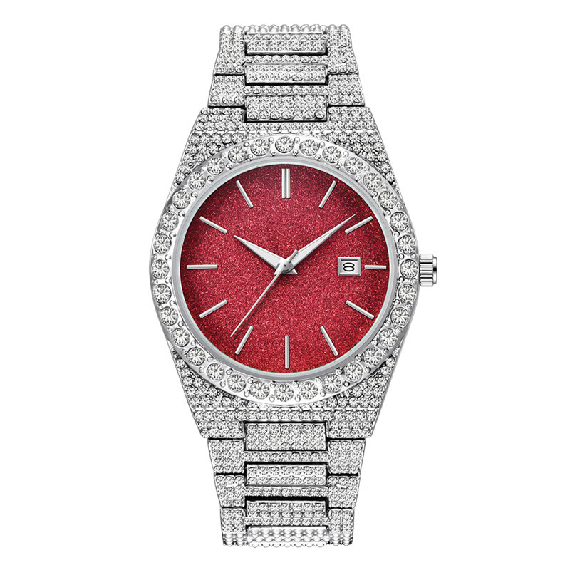 Orologio da uomo al quarzo con calendario in oro e argento con diamanti e datario - Cassa e cinturino in lega - Diverse opzioni di colore_voghion.com