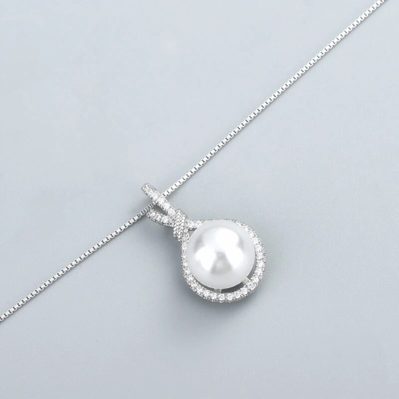 Collier pendentif en argent à la mode avec perle blanche ronde et zircone, accessoires pour femmes, mariage, fiançailles, vente en gros_voghion.com
