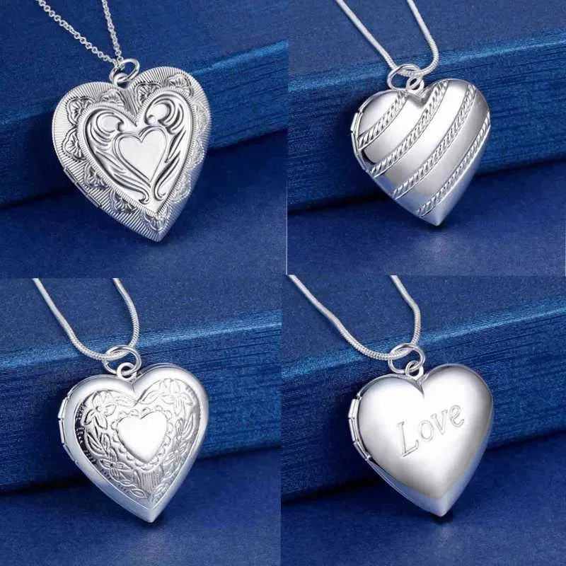 Pendant Necklace Locket Necklace Silver Color Photo Frame Chain_voghion.com