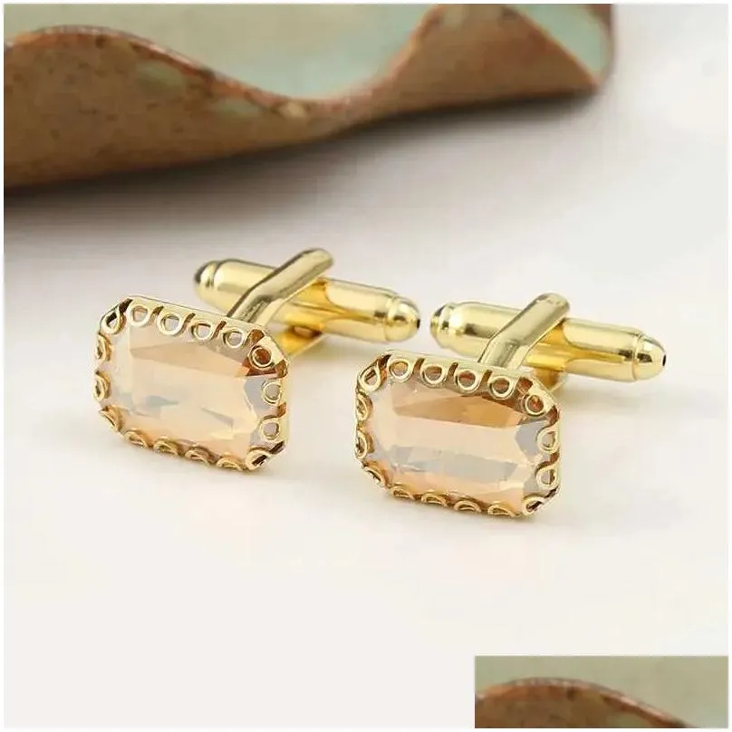 Manschette KS Herrenmode Manschettenknöpfe Rechteckiger Kristall Französischer Hemdknopf Zubehör High-End-Hochzeitsgeschenk Drop-Lieferung_voghion.com
