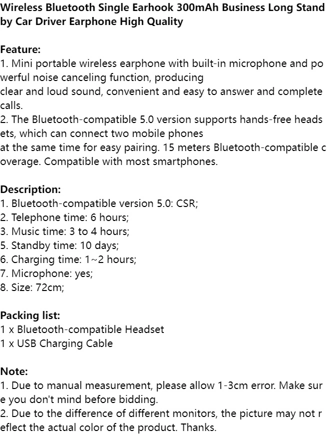 Wireless Bluetooth Earphone Single Business Headset Long Standby_voghion.com
