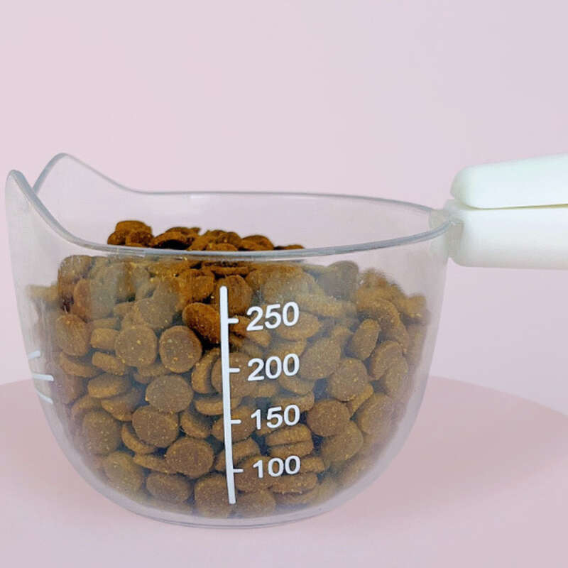 Nourriture pour chat et collations, nourriture principale, cuillère pour chien, gobelet en plastique avec clip de fermeture, balance transparente, cuillère à nourriture_voghion.com