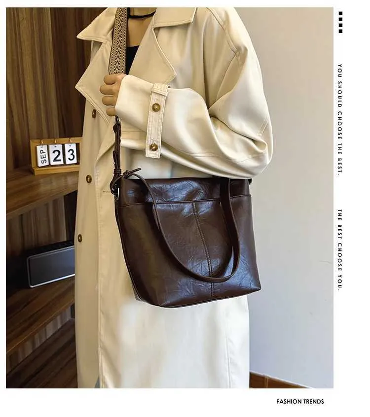 Borsa a secchiello vintage donna, grande borsa tracolla in pelle_voghion.com