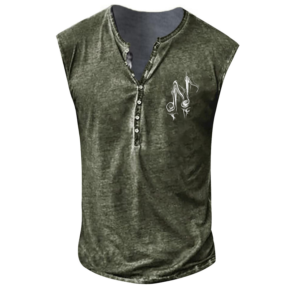 Music Character Youth Men's Printed Collarless Casual Tank Top Large Men's Vest_voghion.com