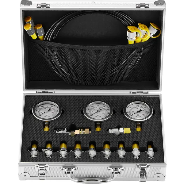 Kit per test di pressione idraulica 250 400 600 bar 3 manometri 11 raccordi 3 tubi flessibili Valigetta portatile per escavatori, trattori e macchine edili_voghion.com