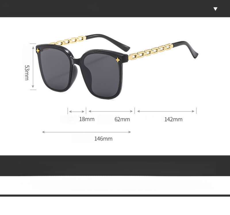 Új, csúcskategóriás női napszemüveg kis láncszem szárral, csillag alakú napszemüveggel, nagyméretű arccal, karcsúsító hatással és_voghion.com