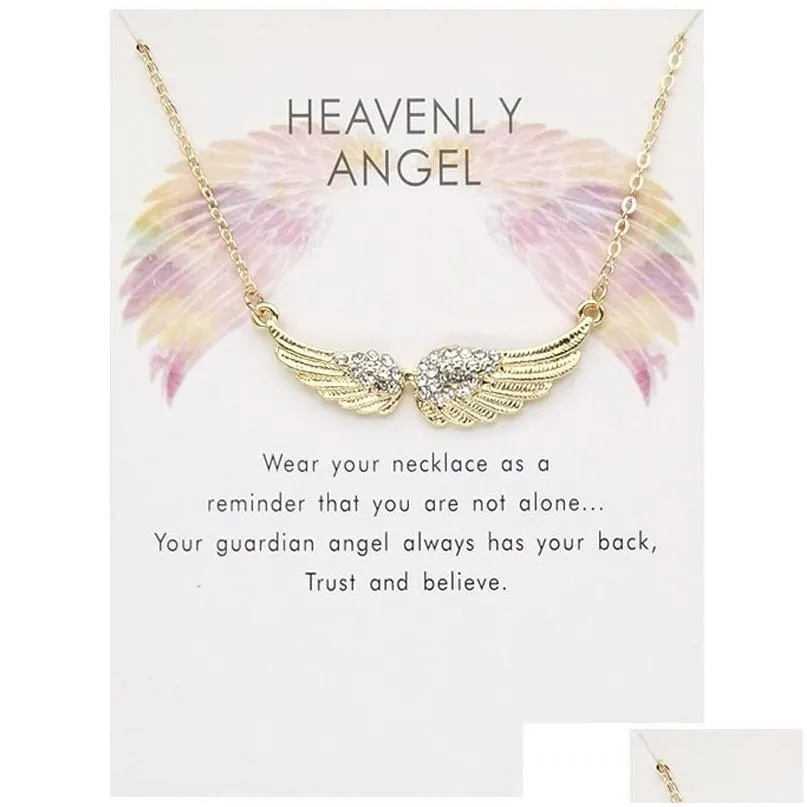 Ciondolo Ali di angeli Ciondoli Collana con carta regalo Oro Argento Colori Strass Ali Collane Gioielli di moda Goccia_voghion.com