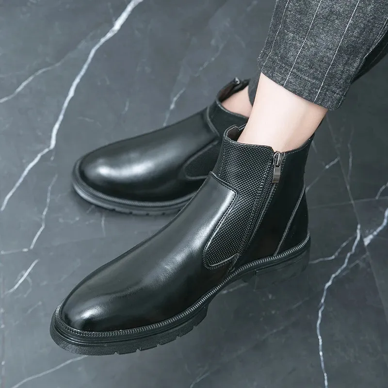 Classic Leather Business Ankle Boots For Men With Double Buckle_voghion.com
