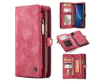 CaseMe für XR, Reißverschluss und abnehmbare Retro-Ledertasche, Brieftasche, Klapptasche, abnehmbare Handyhülle (rot)_voghion.com