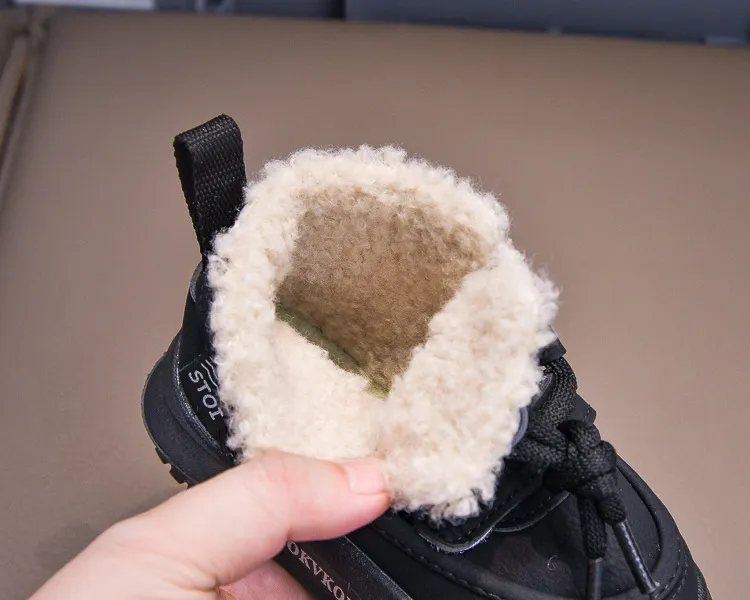 Toddler PU Leather Snow Children Thick Warm Boy's Cotton Anti-slip Girl Fur Boots For Cutefeet Kids Winter Plush Shoes_desvips.com