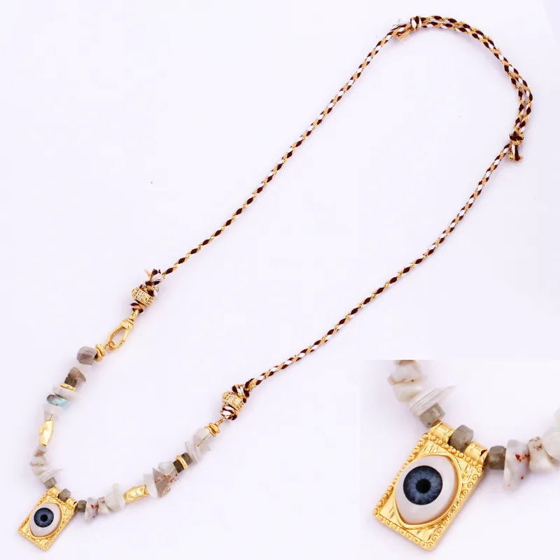 Catene Stile Multi Colore Corda Intrecciata Stella Luna Cuore Mano Occhio Collana Ciondolo Unico Mix Pietra Oro Cordino di Cotone Gioielli_voghion.com