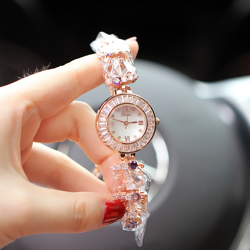 Trasmissione in diretta di Zircon New Women's Pointer Style Diamond Bracelet Quartz Orologio impermeabile alla moda_voghion.com