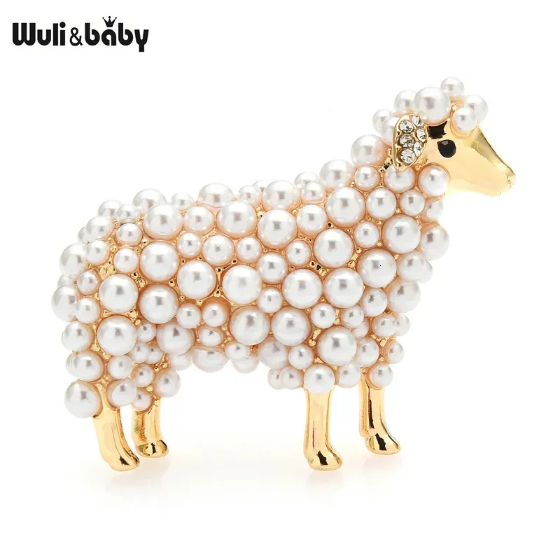 Wuli baby 2color Pearl Sheep Brooches For Women Unisex Lovely Animal Party Casual Brooch Pins Gifts 231109_voghion.com