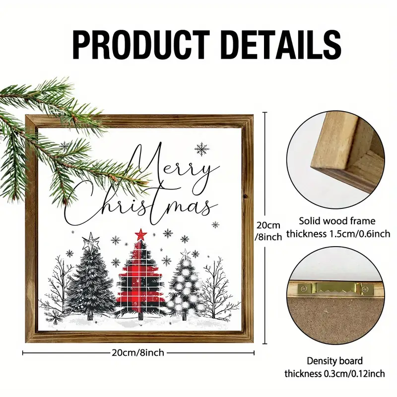 20x20 cm rustik träskylt med texten "God Jul" - julgransdekoration för vardagsrum/sovrum, lätt och polerad, juldekoration_voghion.com
